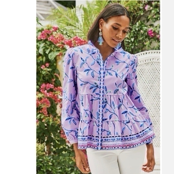 Lilly Pulitzer Women’s Kennia Stretch Top Purple Iris Slathouse Jungle - Picture 1 of 5